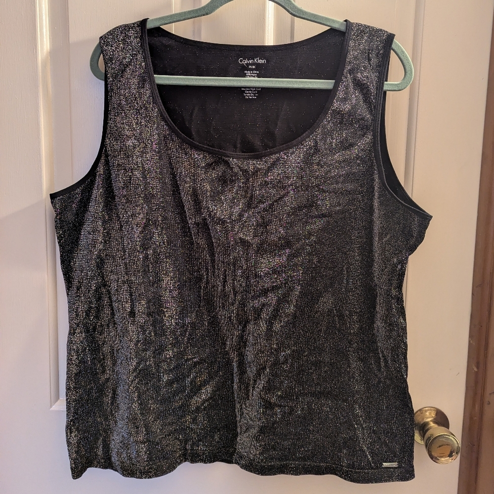 Calvin Klein Black Shimmer Scoop Neck Tank - Size 2X/3X